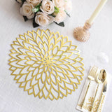 6-Pack Disposable Table Placemats in Metallic Gold with Laser Cut Hibiscus Flower Design - 400GSM Cardboard Placemats for Glamorous Table Decor 13"