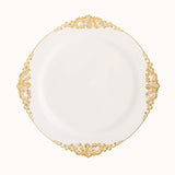 10 Pack | 10inch White Gold Leaf Embossed Baroque Plastic Dinner Plates