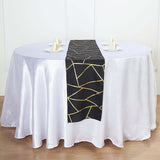 9ft Black With Gold Foil Geometric Pattern Table Runner