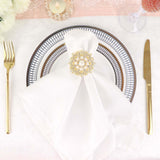 4 Pack | Pearl And Diamond Rhinestone Flower Gold Metal Napkin Rings