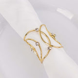 4 Pack Gold Metal Napkin Rings, Hollow Woven Style With Rhinestones, Elegant Napkin Holders