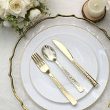 24 Pack | 7inch Hammered Design Gold Heavy Duty Plastic Silverware Set