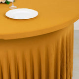 6ft Gold Wavy Spandex Fitted Round 1-Piece Tablecloth Table Skirt, Stretchy Table Cover with Ruffles