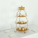 3 Tier Round Gold Metal Cupcake Stand with Crown Top, 32inch Tall Dessert Display Cake Stand