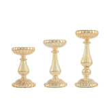 Set of 3 | Mercury Gold Glass Pillar Candle Holder Stands, Votive Candle Centerpieces#whtbkgd