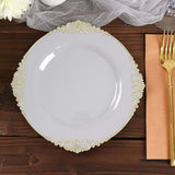 8inch Leaf Embossed Baroque Plastic Salad Dessert Plates, Disposable Vintage Round Appetizer Plates