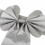 5 Pack | Silver | Reversible Chair Sashes with Buckle | Double Sided Pre-tied Bow Tie Chair Bands | Satin & Faux Leather#whtbkgd