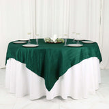 72x72Inch Hunter Emerald Green Accordion Crinkle Taffeta Table Overlay, Square Tablecloth Topper