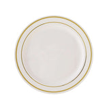 10 Pack | 6inch Très Chic Gold Rim Ivory Disposable Salad Plates, Plastic Dessert Appetizer Plates