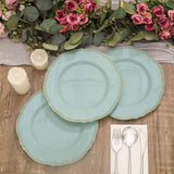 10 Pack | 9inch Jade / Gold Scalloped Rim Plastic Dinner Plates