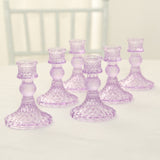 6 Pack Lavender Lilac Diamond Pattern Glass Pillar Votive Candle Stands