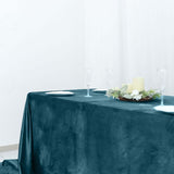 90Inchx156Inch Peacock Teal Seamless Premium Velvet Rectangle Tablecloth, Reusable Linen