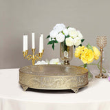 22inch Round Gold Embossed Cake Stand Riser, Matte Metal Cake Pedestal