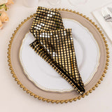 5 Pack Shiny Black Gold Foil Cloth Dinner Napkins Disco Mirror Ball Theme, Polyester Table Napkins