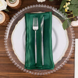 5 Pack Hunter Emerald Green Striped Satin Linen Napkins, Wrinkle-Free Reusable Wedding Napkins