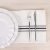 10 Pack White Spun Polyester Cloth Napkins with Black Reverse Stripes