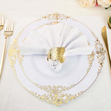 4 Pack | Metallic Gold Ornate Leaf Napkin Rings, Linen Napkin Holders