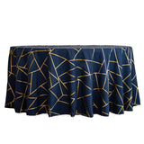 120inch Navy Blue Round Polyester Tablecloth With Gold Foil Geometric Pattern