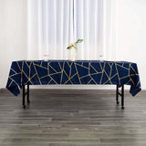 60"x102" Navy Blue Rectangle Polyester Tablecloth With Gold Foil Geometric Pattern