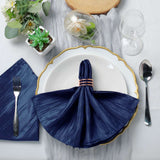 5 Pack | Navy Blue Accordion Crinkle Taffeta Dinner Napkins | 20x20Inch