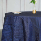 120inch Navy Blue Accordion Crinkle Taffeta Round Tablecloth