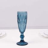 6 Pack Ocean Blue Crystal Cut Wine Goblet Toast Glasses, 6oz Textured Champagne Flute