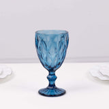 6 Pack Ocean Blue Crystal Cut Cocktail Glasses, 12oz Embossed Stemmed Wine Glasses Goblets