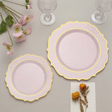 10 Pack | 10Inch Blush / Rose Gold Plastic Dinner Plates Disposable Tableware Round With Gold Rim