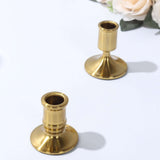 Set of 4 Vintage Gold Metal Pillar Candle Holders with Sturdy Round Base