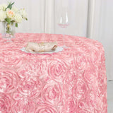 120inch Pink Grandiose 3D Rosette Satin Round Tablecloth