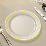 10 Pack | 8inch Très Chic Gold Rim Clear Disposable Salad Plates, Plastic Dessert Appetizer Plates