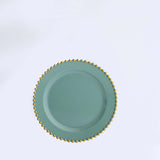 10-Pack Dusty Sage Green Plastic Dessert Plates – 8inch Round with Gold Beaded Rim, Disposable