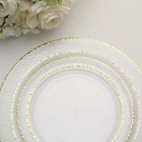 10 Pack | 10inch Clear Hammered Design Plastic Dinner Plates With Gold Rim