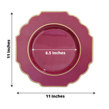 11inch Burgundy Heavy Duty Disposable Baroque Dinner Plates with Gold Rim, Hard Plastic Dinnerware