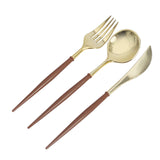 24 Pack | 8inch Metallic Gold With Brown Silverware Set, Modern Premium Plastic Utensil Set