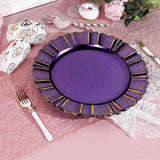 6 Pack | 13inch Round Purple Acrylic Plastic Charger Plates With Gold Brushed Wavy Scalloped Rim