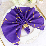 5 Pack | Purple With Geometric Gold Foil Cloth Polyester Dinner Napkins | 20x20inch