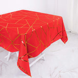 54"x54" Red Polyester Square Tablecloth With Gold Foil Geometric Pattern