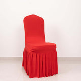 Red Ruffle Pleated Skirt Banquet Spandex Chair Slipcover, 1-Piece Stretch Fitted Chair Cover