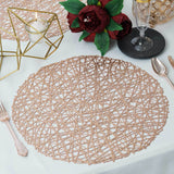 6 Pack Rose Gold Vinyl Placemats, Decorative Woven Non-Slip Round Table Mats 15"