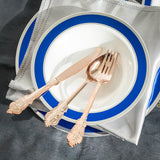 24 Pack | Metallic Rose Gold 8inch Baroque Style Heavy Duty Plastic Forks