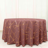 120inch Cinnamon Rose Round Polyester Tablecloth With Gold Foil Geometric Pattern