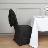 Black Ruched Swag Back Spandex Fitted Banquet Chair Cover With Foot Pockets