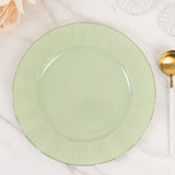 10 Pack 11inch Sage Green Disposable Dinner Plates With Gold Ruffled Rim, Round Plastic Party Plates