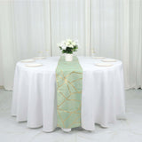 9ft Sage Green With Gold Foil Geometric Pattern Table Runner