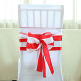 5 Pack | 6" x 108 " | Red & White | Stripe Satin Chair Sashes