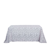 90x156inch Silver Sequin Leaf Embroidered Rectangular Tablecloth, Seamless Sheer Table Overlay