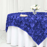 72x72inch Royal Blue 3D Rosette Satin Table Overlay, Square Tablecloth Topper