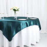 72"x72" Peacock Teal Satin Square Table Overlay