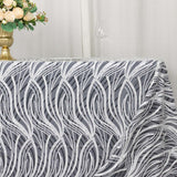 90x156inch White Black Wave Mesh Rectangular Tablecloth With Embroidered Sequins